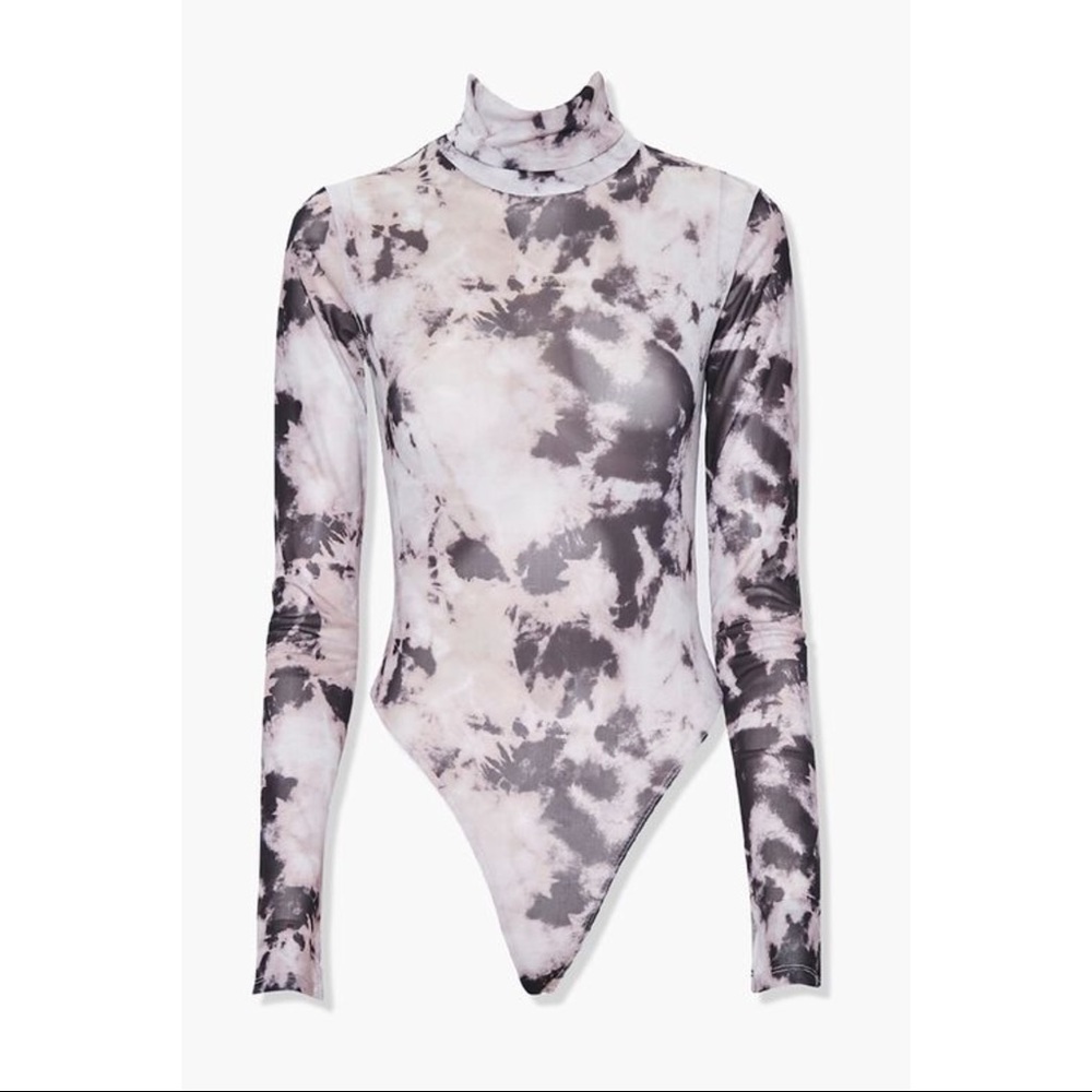 Mesh tie dye bodysuit turtleneck